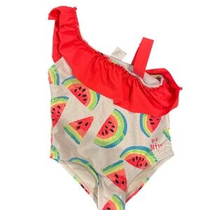 Betsey Johnson Toddler Girls One‎ Piece Watermelon Swimsuit Size 3T Ruffle